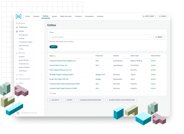 NEWTON entity data management screen