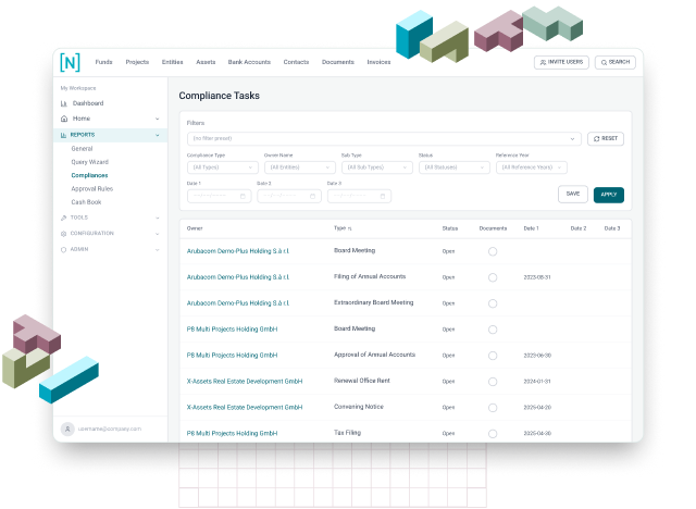 NEWTON compliance task reporting screen